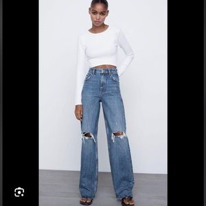 ZARA FULL LENGTH RIPPED JEANS High-waisted Wide Leg